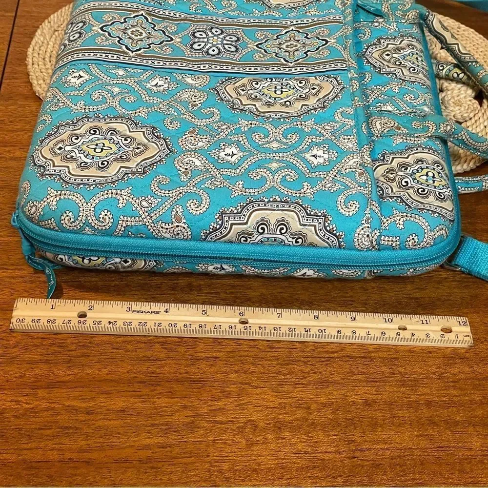 Vera Bradley Paisley Diamond Quilted 100% Cotton Laptop Bag Blue Cream Tan